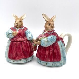 Otagiri The Edith Collection Rabbit Milk Sugar Creamer Set Blue Red Good Vintage